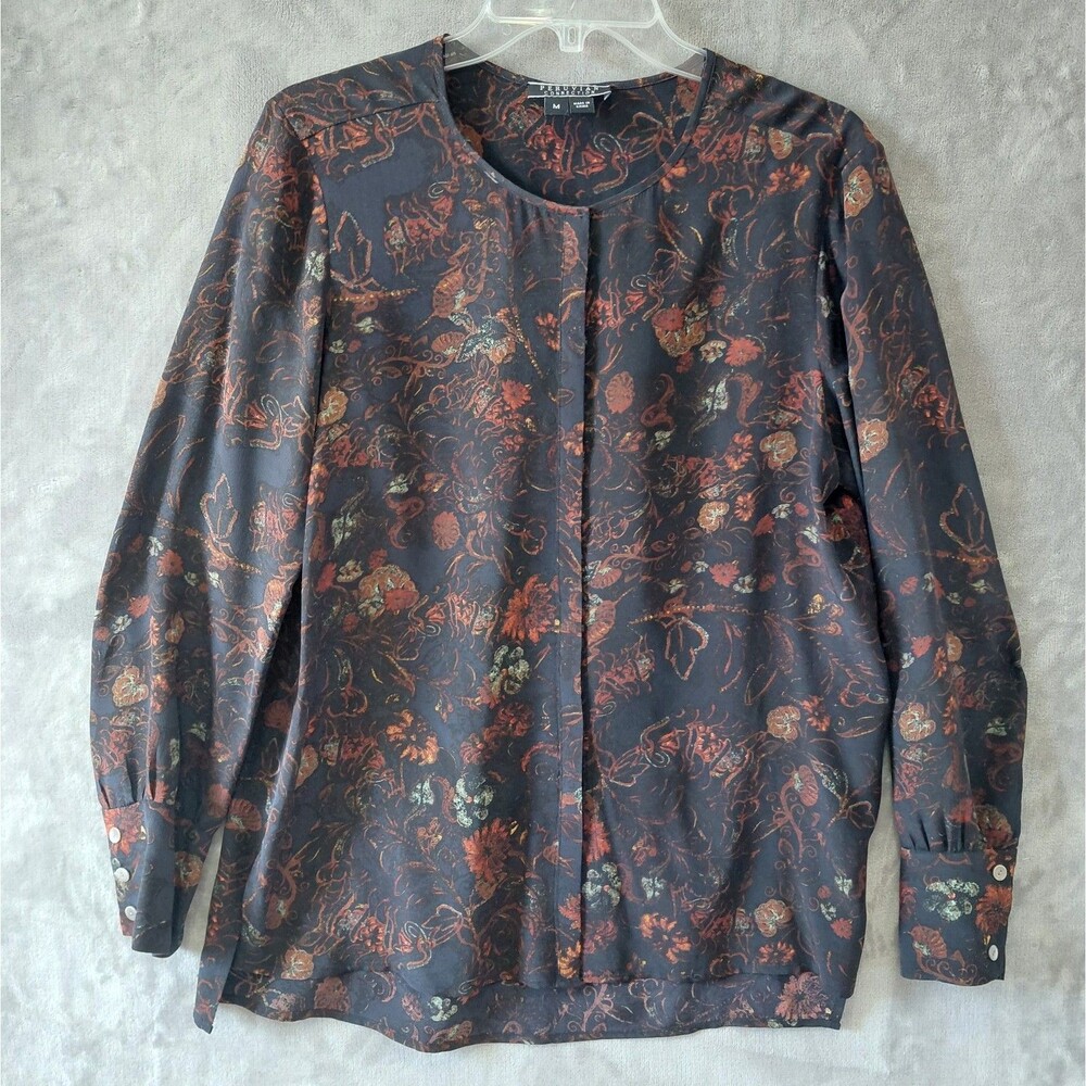 Peruvian Connection Paraiso 100% Silk Tunic Women's Medium Floral Hi-Low Hem Top